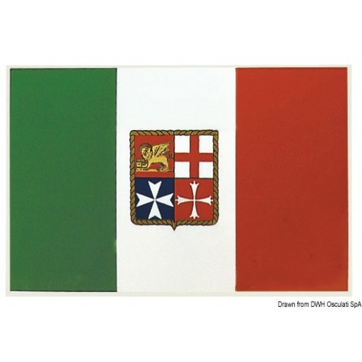 Bandiera autoadesiva italiana con stemma della marina mercantile (20x30 cm)